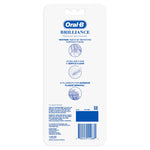 Full front view of Oral-B Brilliance four-pack blister card with two black, one coral and one teal toothbrush