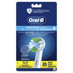 Oral‑B retail package front showing PrecisionClean X brush head illustration and value pack labeling for six heads