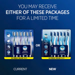 Graphic showing two alternate Oral-B Pro-Clean CrossAction 6-pack package designs labeled current and new.