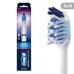 Oral‑B Pulsar Advanced soft toothbrush in retail packaging at left and close-up of brush head at right on white background.