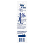 Back of Oral-B Pulsar packaging showing product information, small diagram of brush head, and barcode at bottom