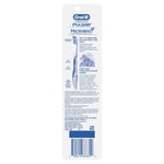 Back panel of Oral‑B Pulsar toothbrush packaging showing product information and barcode in blue and white print.