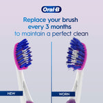 Oral-B graphic advising to replace your brush every three months showing a new and worn brush head comparison