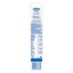 Rear panel of Oral‑B replacement brush head packaging with usage instructions, icons and barcode on white background