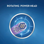 Illustration of a purple rotating Oral‑B power brush head with motion arrows inside a circular highlight