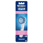 Tall Oral‑B retail blister panel for Sensitive Gum Care replacement heads showing a single brush head image and product branding. 
