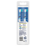 Rear view of Oral‑B clear blister pack showing two replacement brush heads and printed instructions and barcode