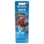 Oral‑B replacement brush head blister card featuring Spider‑Man artwork and product information on blue background