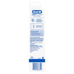 Back of Oral-B toothbrush packaging showing product information, instructions and barcode on white panel