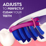 Illustration showing an Oral‑B toothbrush head adjusting angle to better clean teeth