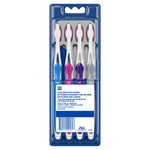 Rear view of clear clamshell containing four Oral‑B toothbrushes with product information panel