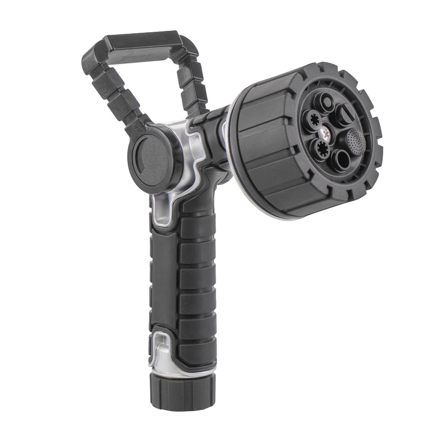 Orbit black and gray 6-pattern lever-control garden hose nozzle with swivel head