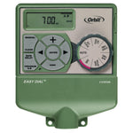 Front-facing Orbit Easy Dial irrigation timer with LCD, dial and control buttons