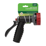 Orbit hot water 5-pattern nozzle in retail blister card packaging showing the nozzle secured to green backing card