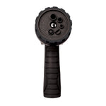Top-front view of Orbit nozzle showing spray-pattern openings and textured rubber handle from front