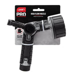 Orbit Pro branded high-flow 6-pattern lever-control nozzle on retail hang card packaging