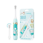 Squishmallows-themed mint kids electric toothbrush with extra brush head and retail blister pack shown.