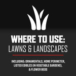 Informational panel reading 'Where to use: Lawns & Landscapes' with a grass icon and additional usage text below.