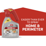 Ortho Home Defense Max indoor spray bottle with red trigger shown against red graphic reading home & perimeter