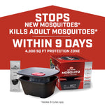 Ortho Home Defense mosquito station, refill packet and boxed packaging on white background