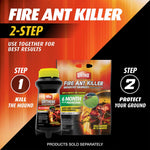 Promotional layout showing a small Orthene bottle and a bag product together with ‘Fire Ant Killer 2-Step’ text.