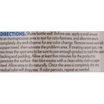 Close-up of directions label showing usage instructions for treating carpet spots and blotting excess with a clean cloth