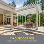 Outdoor patio and pergola scene used as a background with 'For Outdoor Use' text overlay