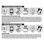 Black-and-white instruction and warning panel with pictogram steps and safety icons for oven cleaner use.