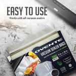 Ovente vacuum sealer bag packaging and loose bags with a vacuum sealer unit and 'Easy to Use' headline