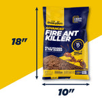 Single Over 'N Out Advanced Fire Ant Killer bag shown on yellow and white background with 18" x 10" size callouts