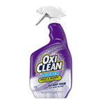 Front view of a purple OxiClean +Bleach No Drip Foam Mold & Mildew spray bottle on white background