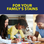 Lifestyle image of parents and child drawing together under header 'For your family's stains'
