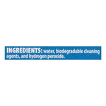 Blue OxiClean ingredients strip stating water, biodegradable cleaning agents, and hydrogen peroxide