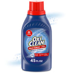 Blue OxiClean Max Force liquid bottle with red cap and label reading 45 fl oz on white background