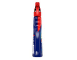 Thin side profile of an OxiClean MaxForce spray bottle with red trigger shown against a white background.
