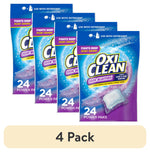 Four overlapping OxiClean Odor Blasters 24 power paks packages shown with a beige banner reading '4 Pack' beneath them.