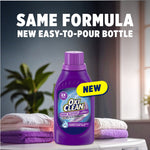 OxiClean Odor Blasters purple bottle on a laundry room surface with folded towels and 'same formula' promotional headline