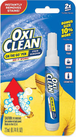 OxiClean On The Go stain remover pen in blister card packaging with logo, pen image and yellow shirt graphic