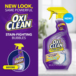 Promotional panel showing OxiClean logo and a bottle of Shower Guard with a new-look badge