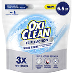 OxiClean Triple Action White Revive resealable pouch with branding and 3X whiteners callouts