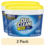 Two OxiClean versatile stain remover plastic tubs with blue label and yellow lids shown as a 2-pack on white background