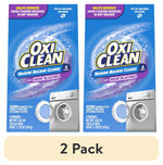 Two OxiClean washing machine cleaner boxes side-by-side showing brand logo, washing machine graphic and 'odor blasters' callout