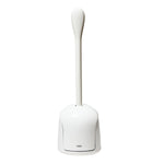 White OXO compact toilet brush standing in its matching canister on white background.