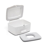 OXO wipe dispenser opened showing removable weighted plate and interior cavity