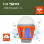 Ozark Trail orange bug zapper lantern graphic showing mosquitoes attracted to blue zapper light and glowing diffuser