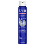 Tall blue OZIUM air sanitizer spray can with white cap and circular logo on a white background.