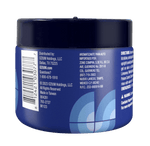 Side view of a blue OZIUM gel can showing barcode, distributor information and decorative logo panels on the label.