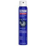 Tall blue OZIUM air sanitizer can labeled Carbon Black with white cap and product text on a white background.