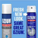 Side-by-side comparison graphic showing OZIUM's old and new can designs with text 'Fresh new look. Same great OZIUM.'