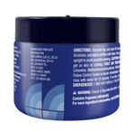 Rear-quarter view of a blue OZIUM gel can showing directions, warnings and a partial brand logo on the label.